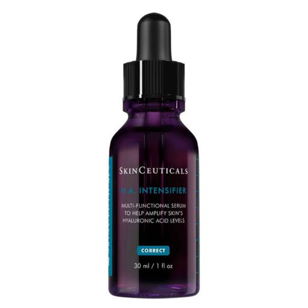A multi-functional corrective serum to help amplify skin's hyaluronic acid levels.  H.A. Intensifier is a multi-beneficial corrective serum proven to amplify the skin’s hyaluronic acid levels by 30%. This unique formulation contains a high concentration of pure hyaluronic acid, Proxylane™, and botanical extracts of licorice root and purple rice to support the skin’s hyaluronic acid levels and deliver surface hydration, helping to improve the visible appearance of firmness, smoothness, and facial plumpness. This hyaluronic acid serum may be used as part of a home skincare regimen after dermal fillers; always consult with your physician for individual at-home advice.